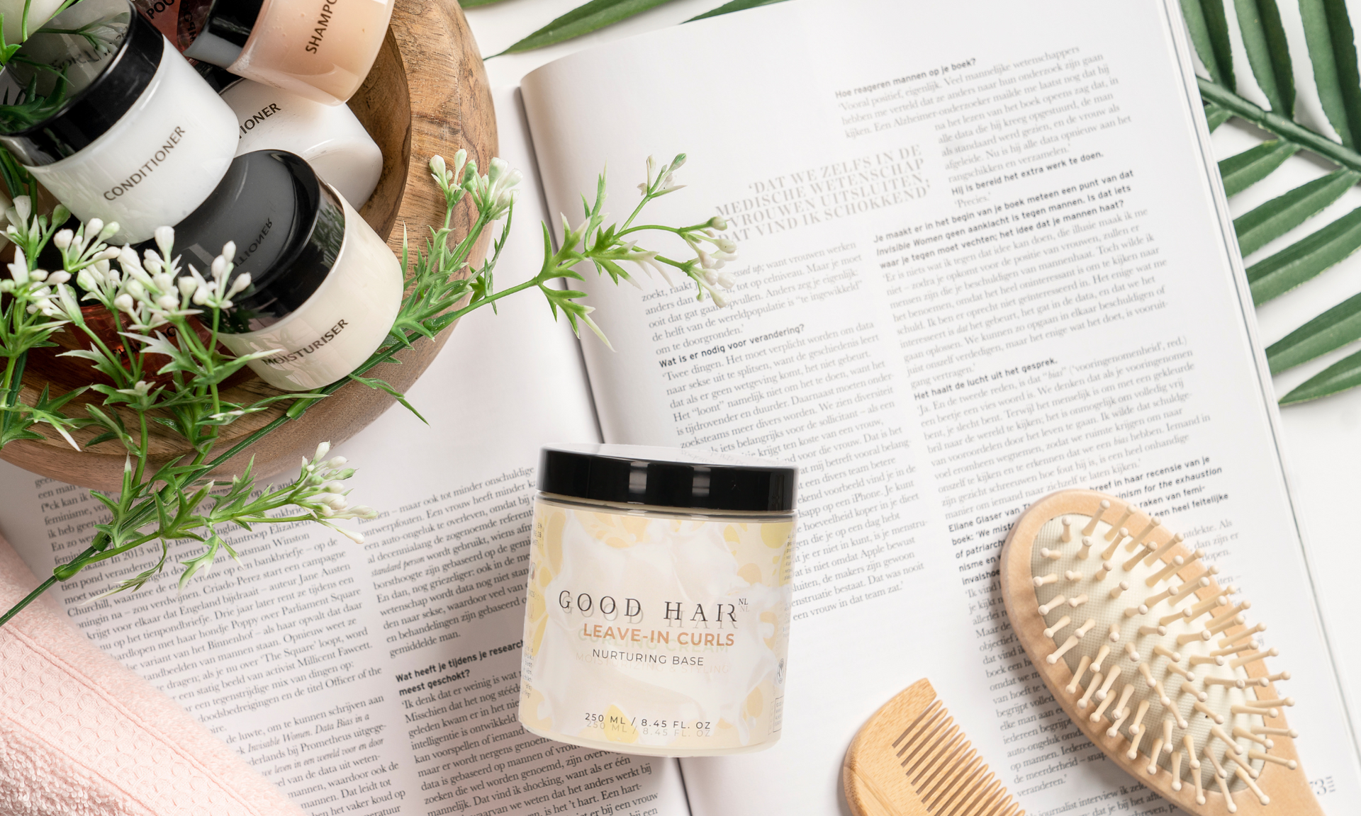 Leave-in conditioner, voor het herstellen van het moister balans in het haar
